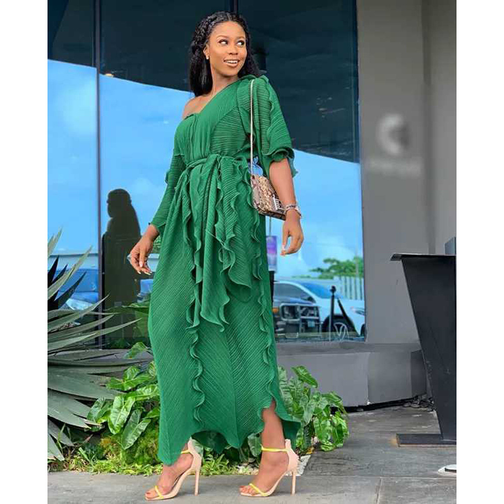 

Vintage Ruffles African Dress Women Prary Night Evening Dance Long Vestidos Lace-up Slim Fit Pure Sexy Maxi Dresses Danshiki