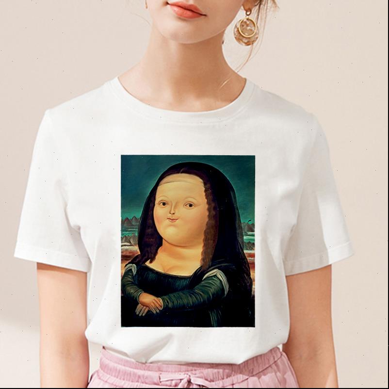 

summer funny mona lisa women printed clothing thin section harajuku white short sleeve