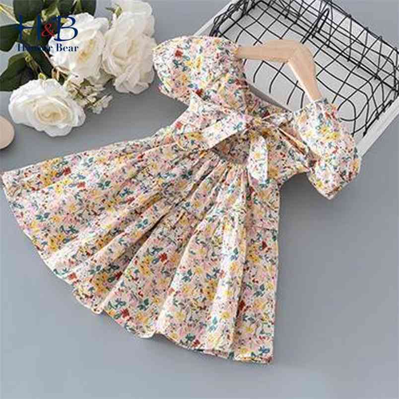 

Girls Dress Summer Puff-Sleeve Children's Floral Printed Backless Bow Princess Party Kids 210611, Bz2491 blue
