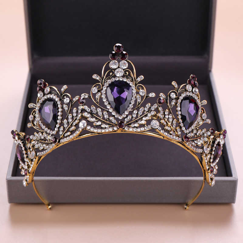 

KMVEXO 2019 New Baroque Purple Crystal Tiara Crown Bridal Hair Accessories Brides Tiaras Wedding Headpiece Princess Queen Diadem H0827