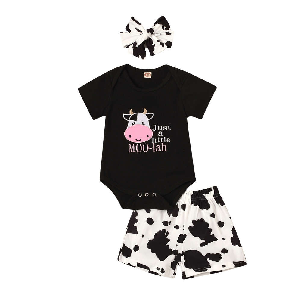 

Boys and girls suits Summer children's suit cow short sleeve + shorts three piece, White