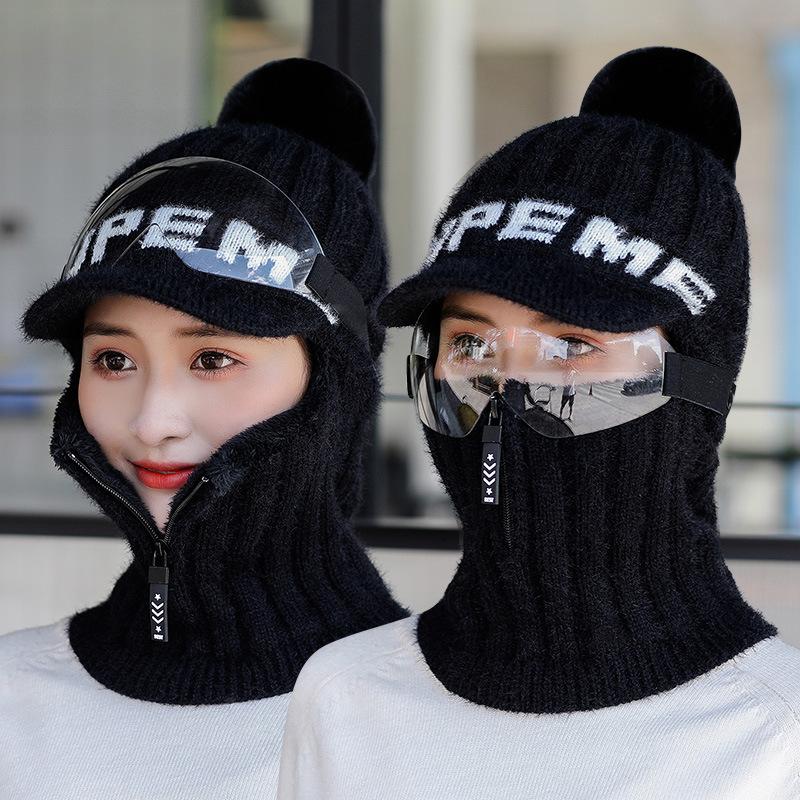 

Berets Women'S Autumn And Winter Neck Protection Wild Wool Plus Velvet Thickening Cycling Leisure Ear Warm Korean Versio, Black