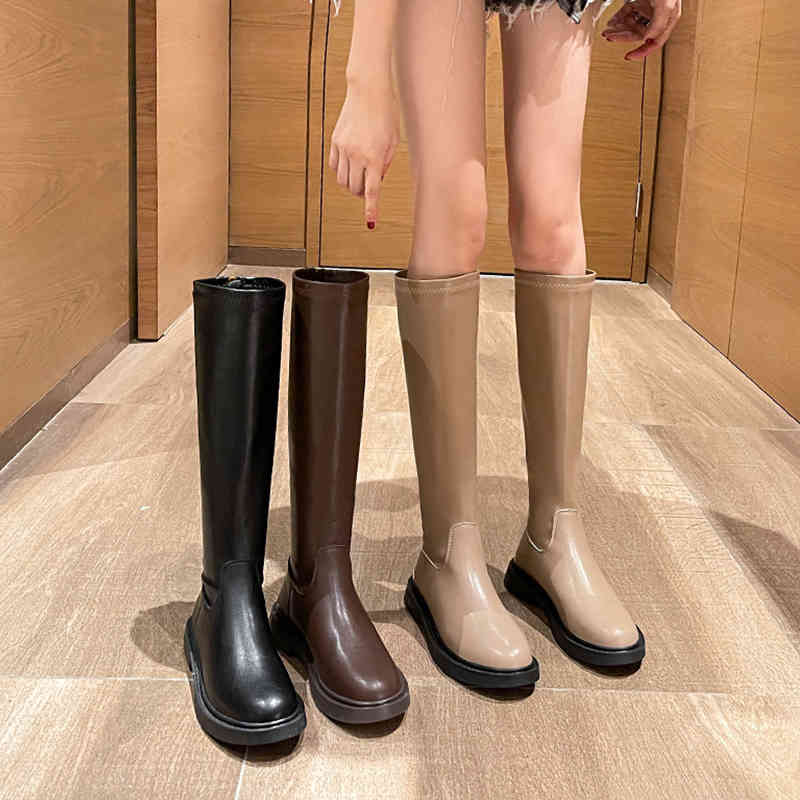 

boots autumn new knee-length long tube thick-soled martin women's microfiber round-toe zipper fashion 35-43 size xlh0, Black