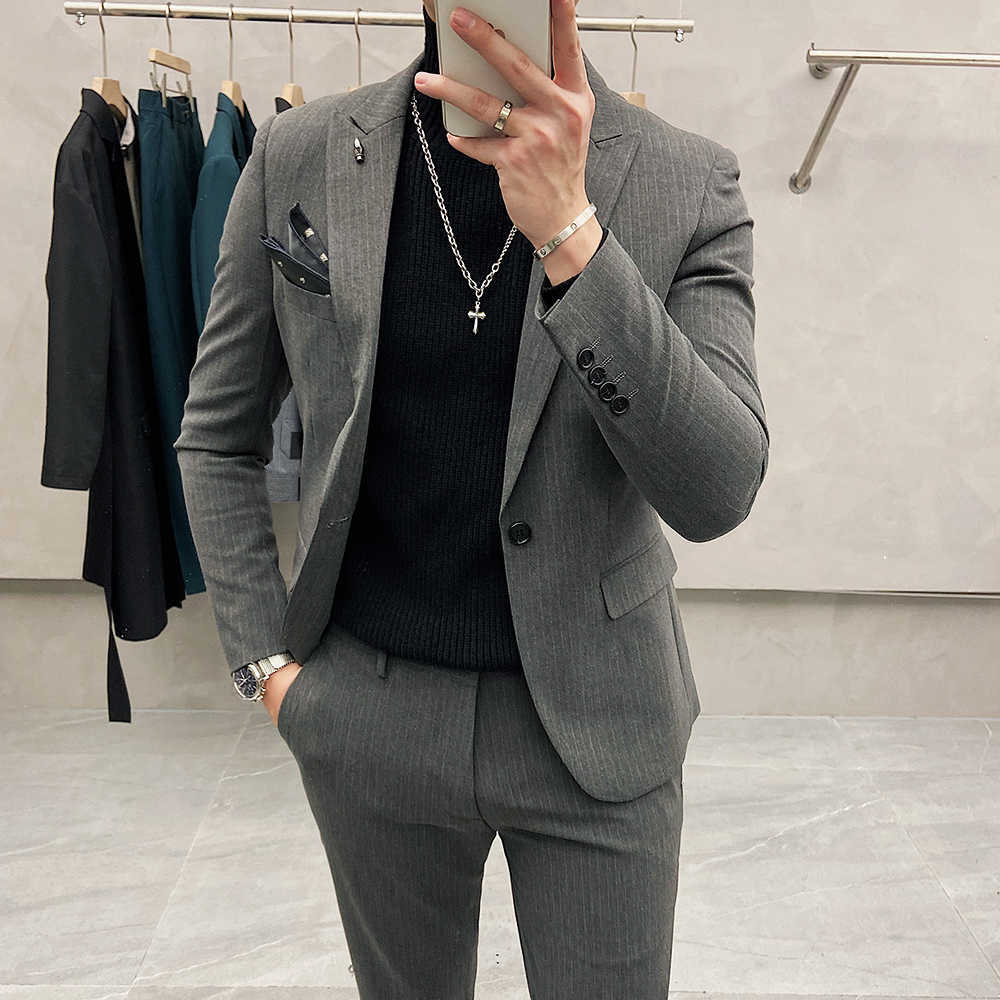 

Men's Wedding Suit British Style Two-piece Business Casual Suit Single Button Slim Fit Groom Tuxedos Suits Costume Homme 210527, Gray
