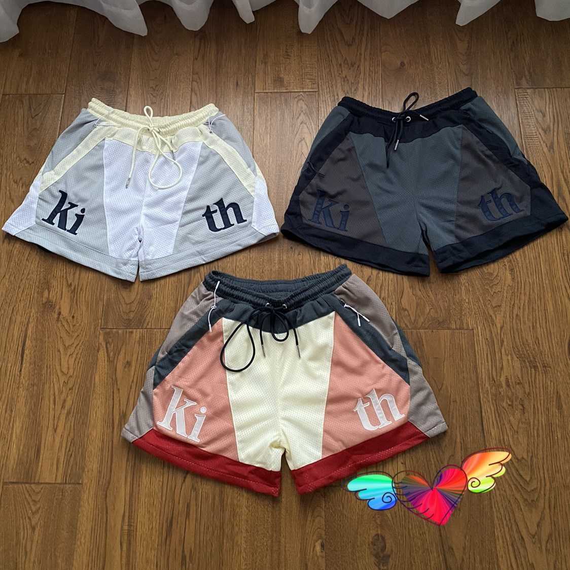 

2021 KITH MESH SHORTS Summer Men Women 1:1 High Quality Patchwork Kith Shorts Oversize Casual Letter Breechcloth Drawstring X0601, White;black