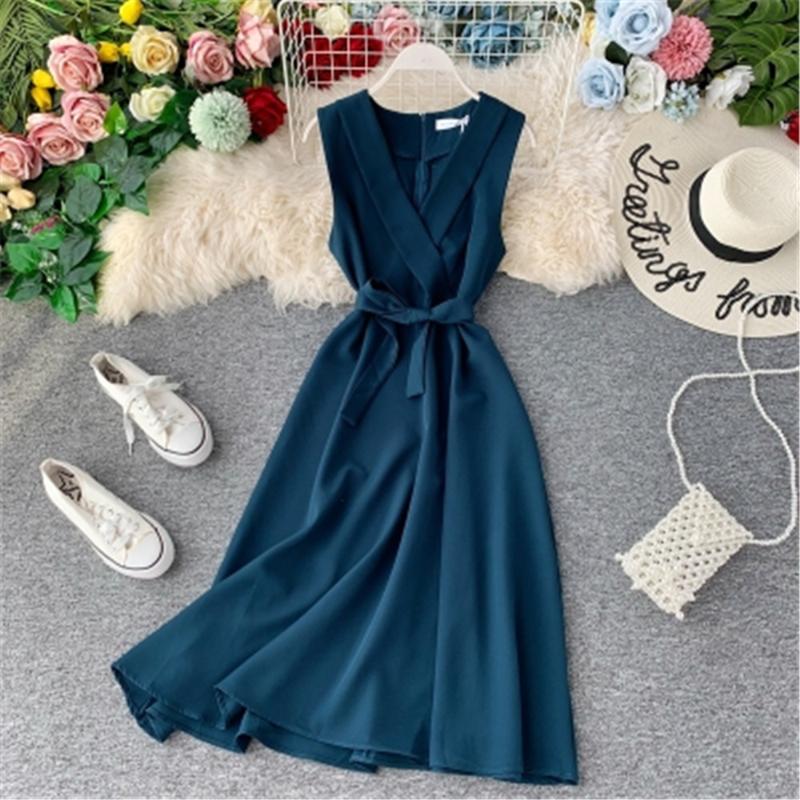 

Casual Dresses 2022 Slim V Neck Summer Midi Long Bandage Dress Vestido De Festa Party Tank Sundress Women Elegant A-Line Tie Vestidos, Black;gray