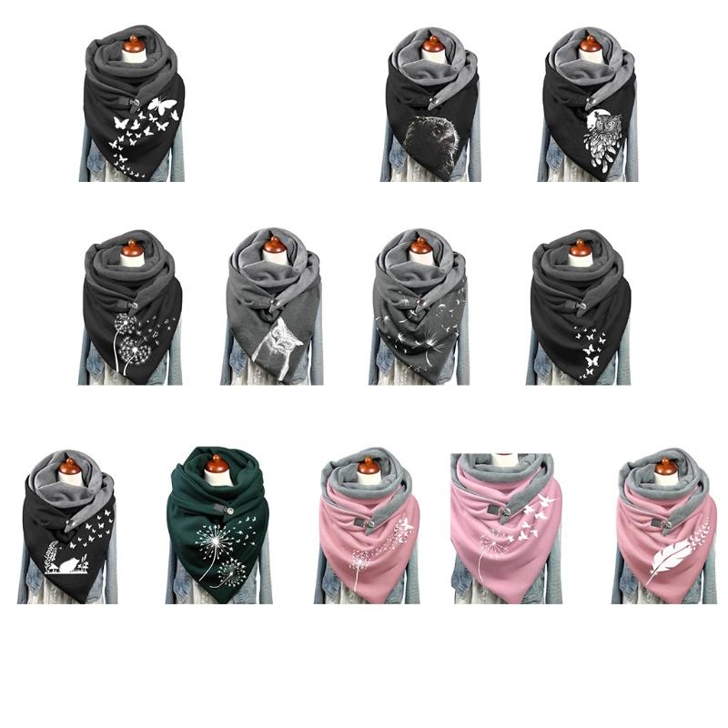 

Berets Wool Collar Casual Scarf Warm Soft Poncho Cape With Button Wrap Triangular Winter, 912