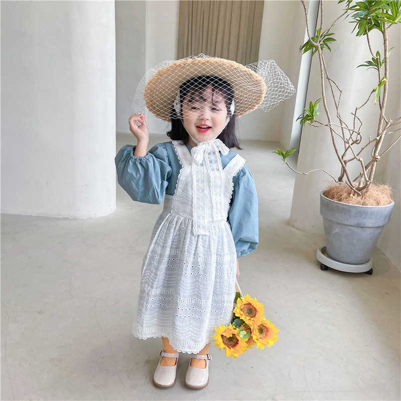 

Baby Girls Princess Dress Summer Korean Style Shirts Lace 2pcs Cute Cotton Kids Toddlers Ball Gown 210615, Pink white