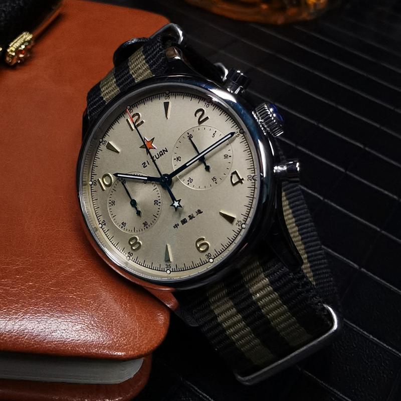 

Seagull Watch 1963 Mechanical Chronograph 1901 Movement Luminous Hands For Man Sapphire 40mm Military Wristwatches, Extra black strap