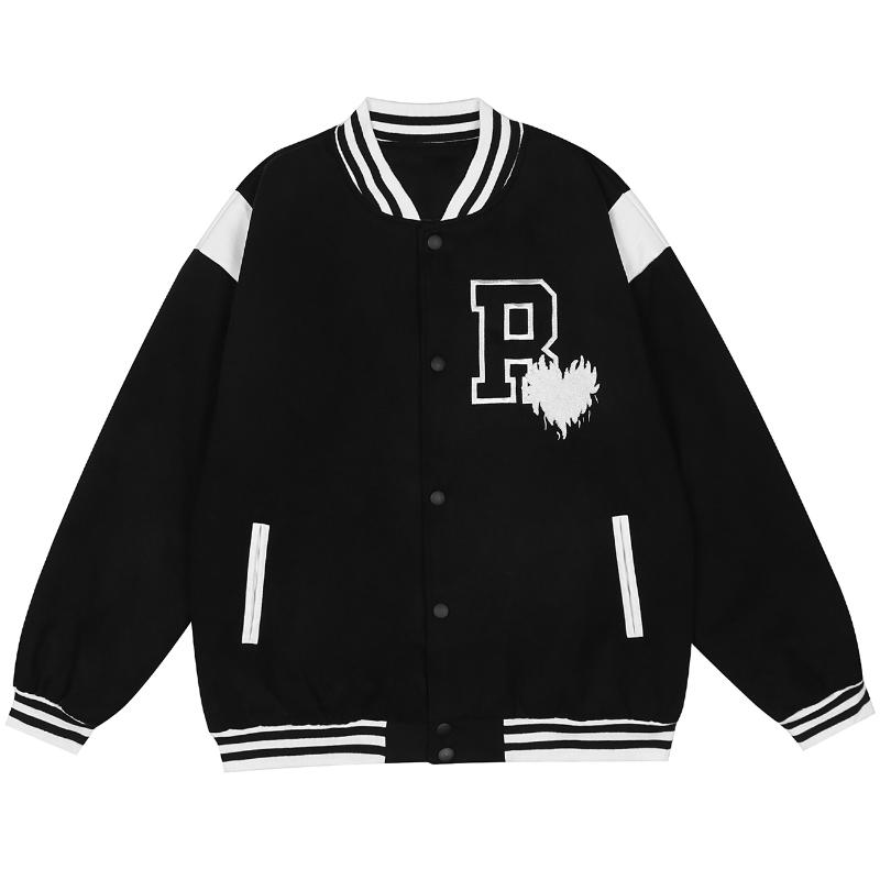 

Men' Jackets LACIBLE Men Hip Hop Bomber Jacket Streetwear Vintage Heart Flame Embroidery Baseball Coat 2021 Autumn Cotton Black