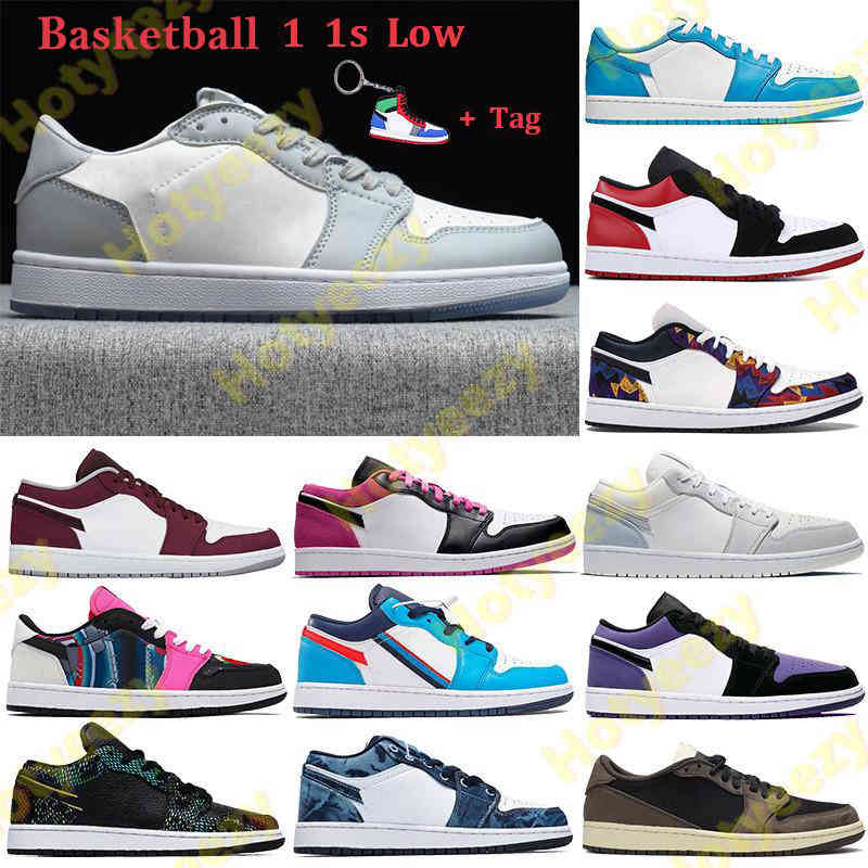 

2021 Tag 1 1s Low Basketball Shoes UNC Paris Men Women Sneakers grey black sail black toe GS Tri-color washed denim Trainers Keychain