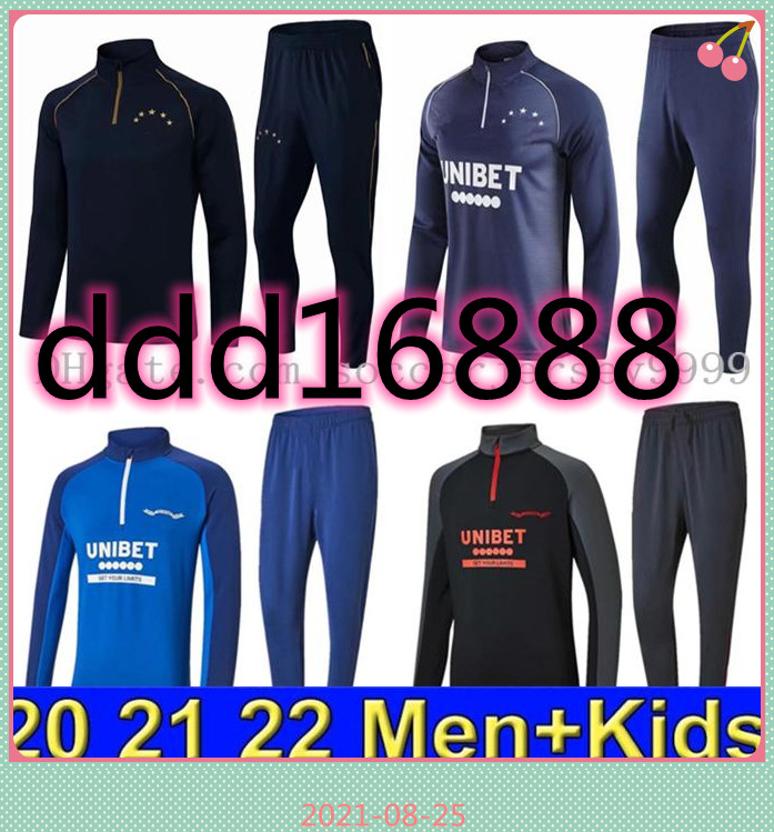 

20 21 22 Glasgow Rangers men tracksuit Windass Dorrans Candeias Tavernier Pena DEFOE HAGI soccer jersey 2021 2022 kids football training suit, Black