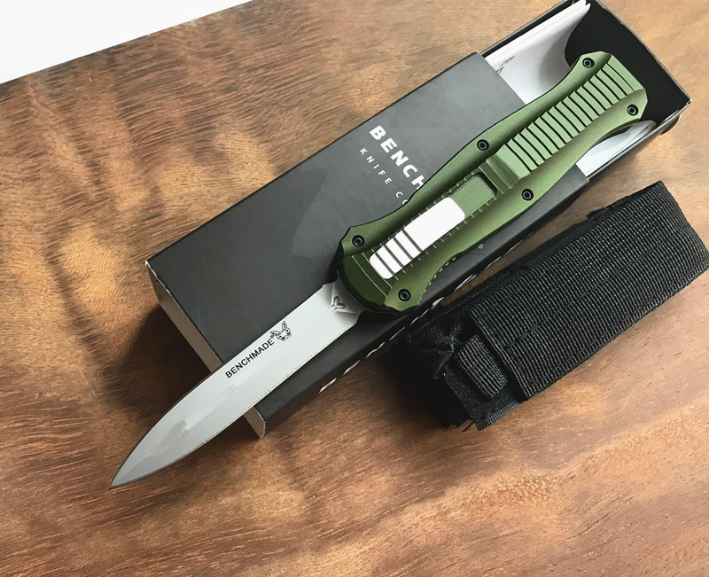 

2021new bench3300 camping hunting automatic knife CNC all green t6061 aluminum handle pocket knife / high quality
