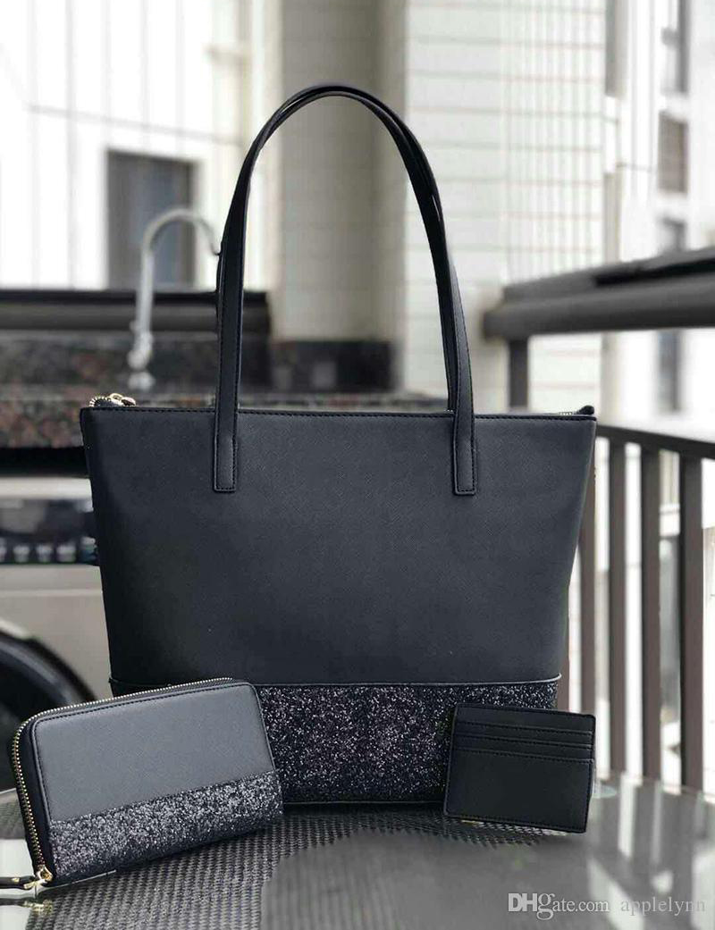 

brand designer Women bags larger glitter purse set Patchwork shining shoulder crossbody shopping bags pu women handbag totes 5 color, Navy blue