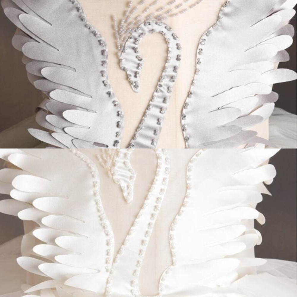 Girl&#039;s Swan Crystal Tulle Trailing Flower Girl Ball Gown Kids Pageant Dress Birthday Party High-end Feather Princess Dresses C0223-image-689126602