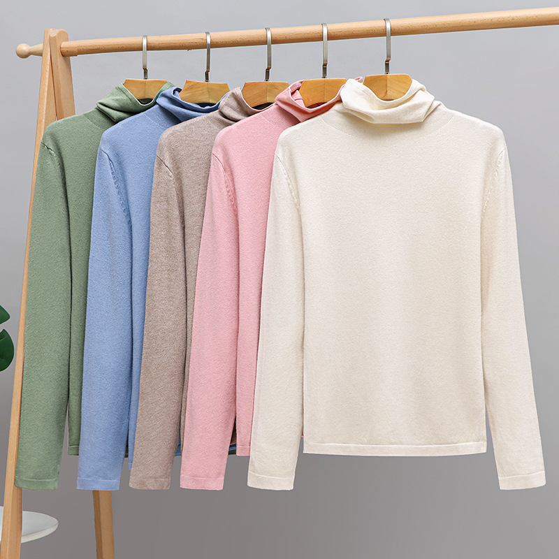

Autumn Winter OL Temperament Casual Pullover High Neck Slim Fit Sweater Women's Solid Color All Match Base Inner Knit Top 210520, Beige