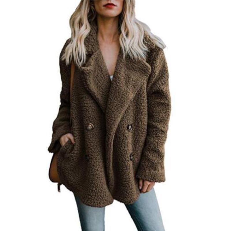 

Women's Fur & Faux Weweya Winter 2021 Warm Fluffy Outwear Coat Women Pocket Button Teddy Jacket Female Woman, Black