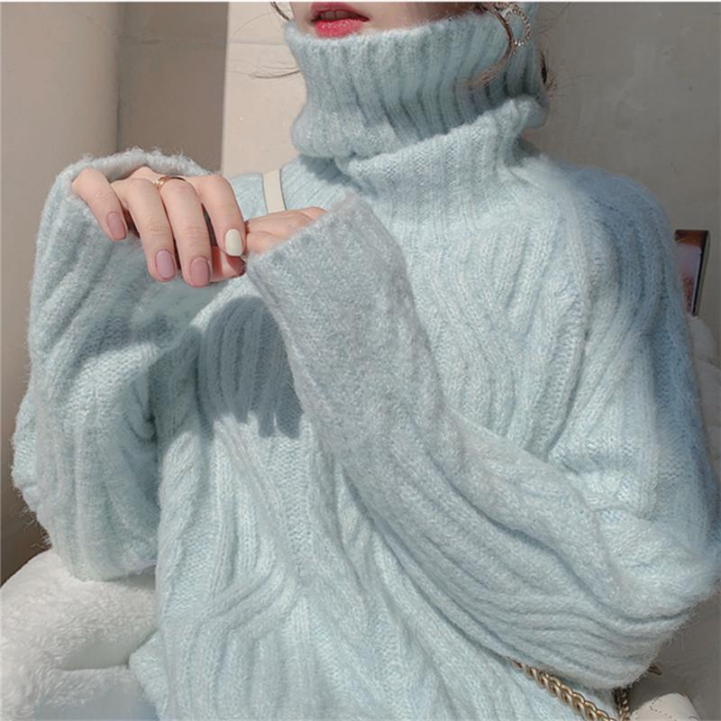 

Women's Sweaters Soft Milk Blue High Neck Bottomed Sweater Autumn And Winter Thickened Outer Wear Loose Lazy Gentle Wind Coat, Gray
