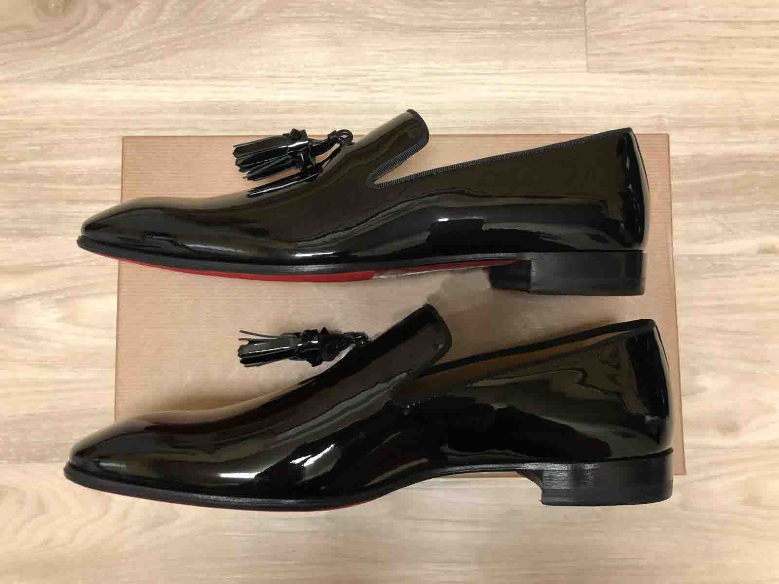 

Elegance Men's Dress Flat Red Bottom Oxford Shoe Dandelion Tassel Black Patent leathers Loafer Slip On Reds Soles Walking Loafers Flats