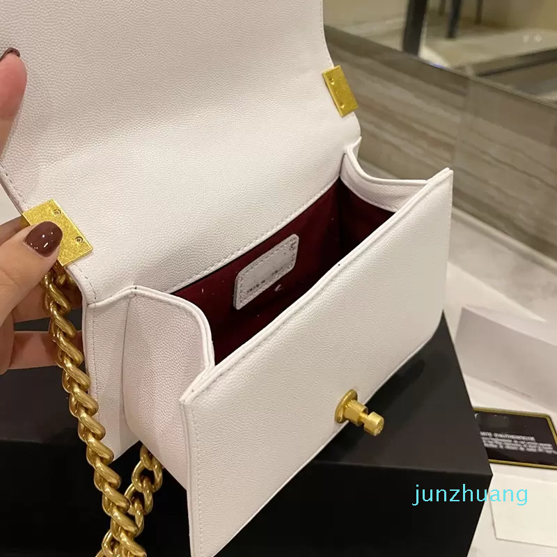 

Designer- Women Classic Mini Boy Bags Quilted Chain Flap Diamond Calfskin Caviar Genuine Leather Shoulder Crossbody Bag Handbags, 20cm black gold