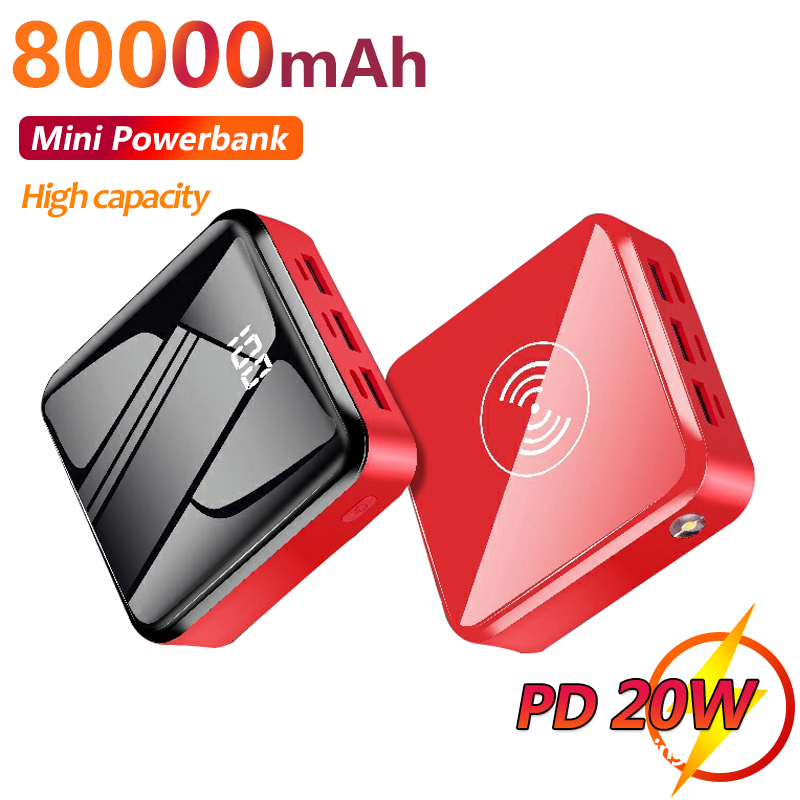 

Mini 80000mAh QI Wireless Fast Charging Power Bank with 3USB Ports Digital Display External Battery for IPhone Xiaomi Samsung