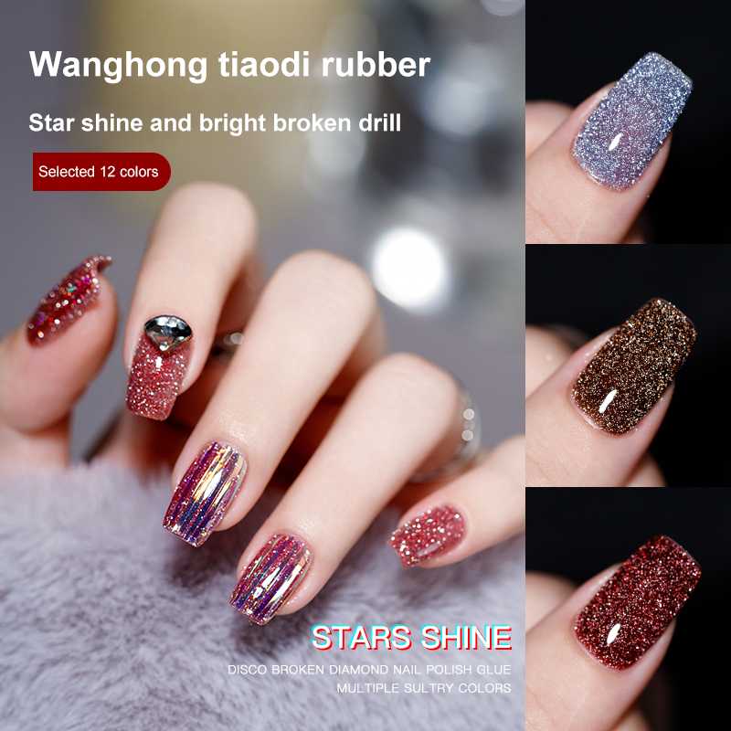 

Nail Gel Flash Glue Symphony Light Therapy Laser Shop 12Colors Sparkling Auroras Bundi Broken Rubber Diamond Powder, Red;pink