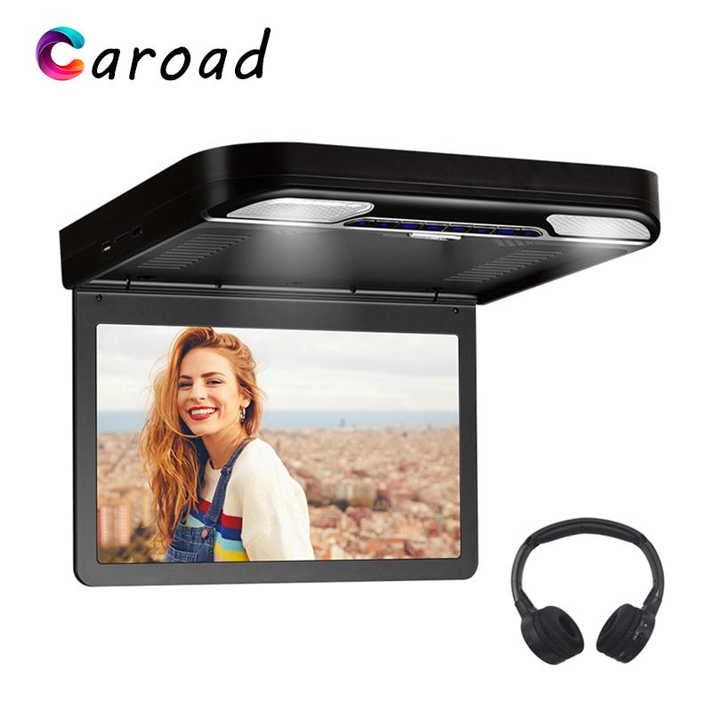 Car Video Caroad 13.3 Inch Ceiling Monitor 1920x1080 Flip Down Screen Roof Mount DVD Player USB/SD/HDMI/IR/FM Transmitter/Speaker-image-707050924