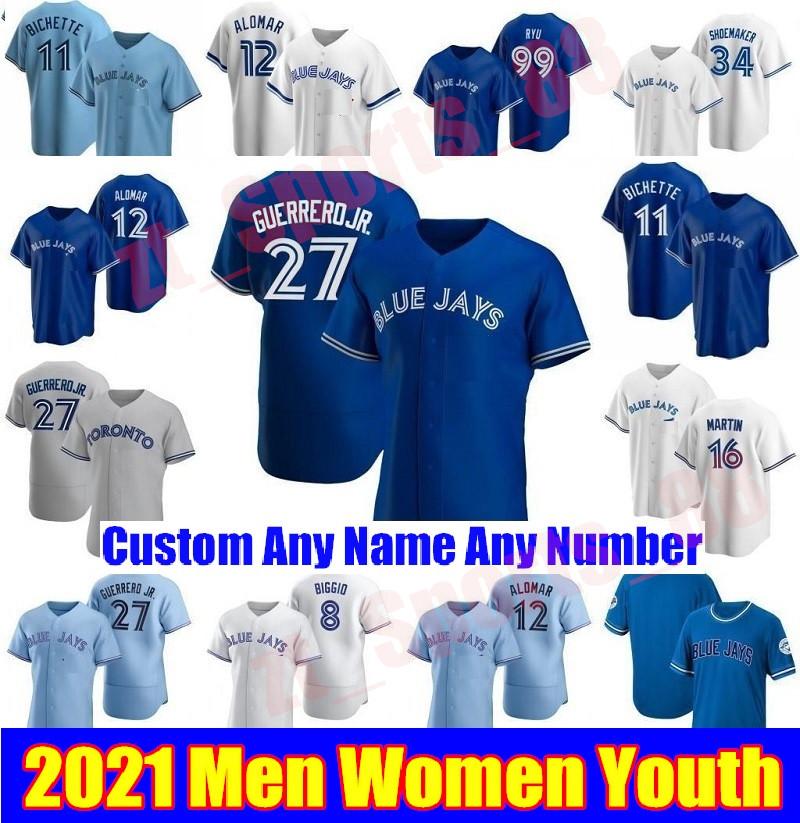 

2021 Toronto Men Women kids Vladimir Guerrero Jr. Baseball Jerseys George Bell Joe Carter Roberto Alomar Justin Smoak Morris Martin Donaldso, Blue;black
