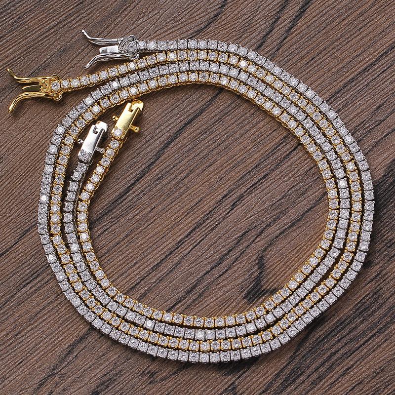 

2mm Hip Hop Bling Iced Out 1 Row Square CZ Stone Tennis Link Chain Cubic Zirconia Chokers Necklaces For Men Rapper Jewelry Chains