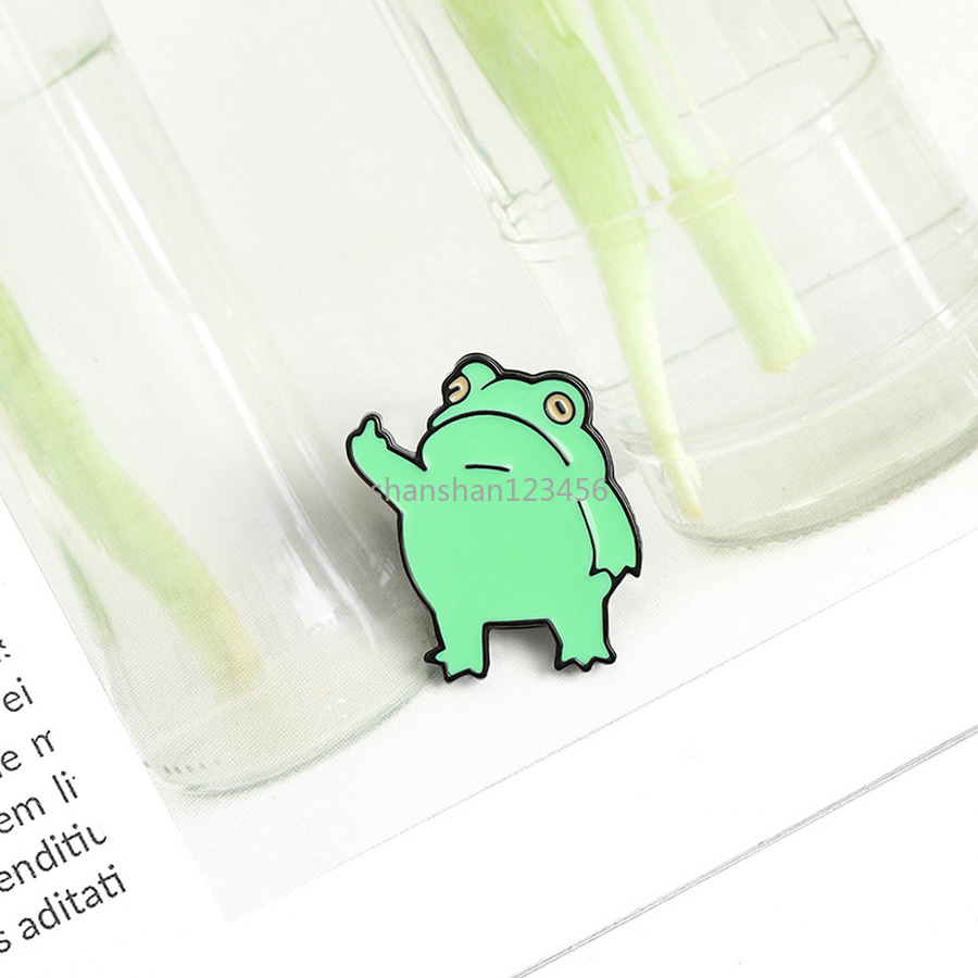 

Green Cartoon Frog Finger Brooch pins Enamel Lapel pin for women men Top dress cosage fashion jewelry will and sandy, Gray