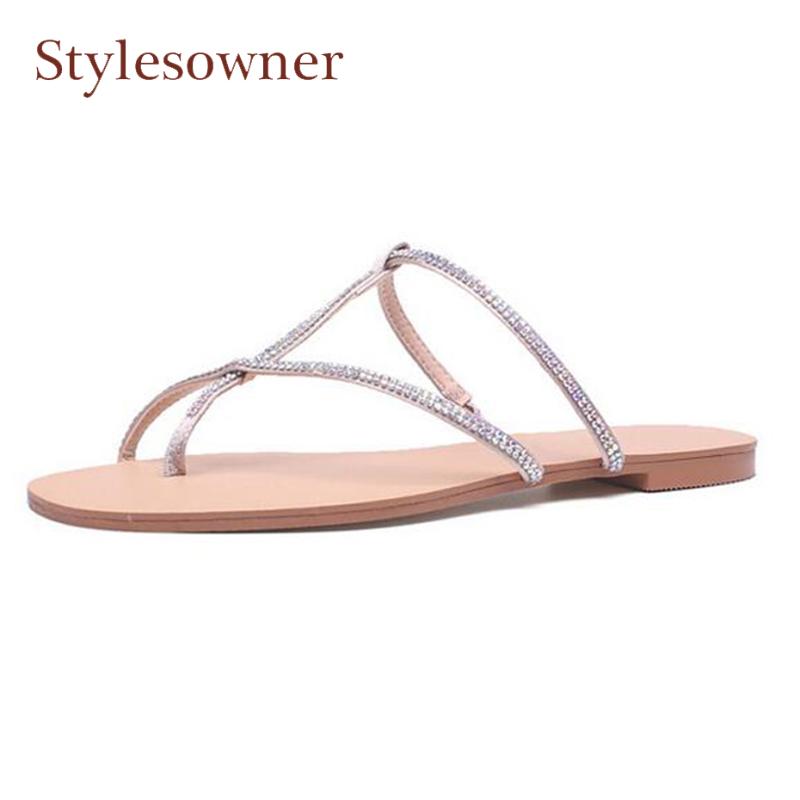 

Slippers Stylesowner Flip Flop Shoes Women Summer Crystal Embellish Narrow Band Clip Toe Casual Cozy Beach Sandals, Black