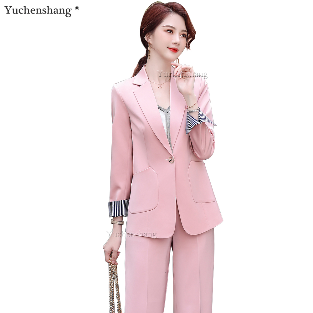 

Women' Suits & Blazers Women Elegant Solid Pant Suit Oversize 4XL Red Pink Black 2 Piece Set Fashion Office Ladies Work Blazer With Real Po, Pink 2 piece set