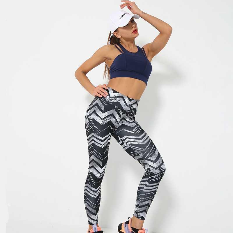 

Yoga Outfit VICLEO 3d Stripe Printing High Waist Push Up Bubble BuSexy Women' Leggings Pants Gym Sportswear Clothing Fitness, Black