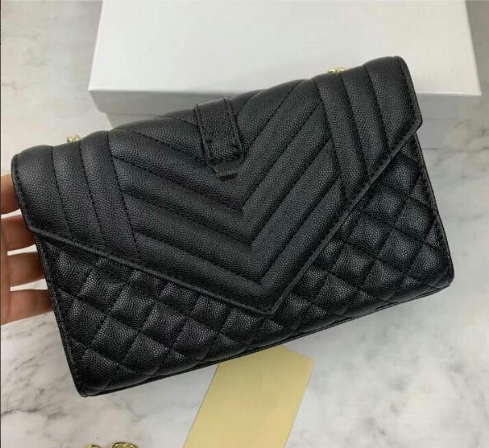 

Fashion sheepskin caviar metal chain gold women designer Handbag Leather bag Flip cover diagonal and Diamond Shoulder Bags, Black