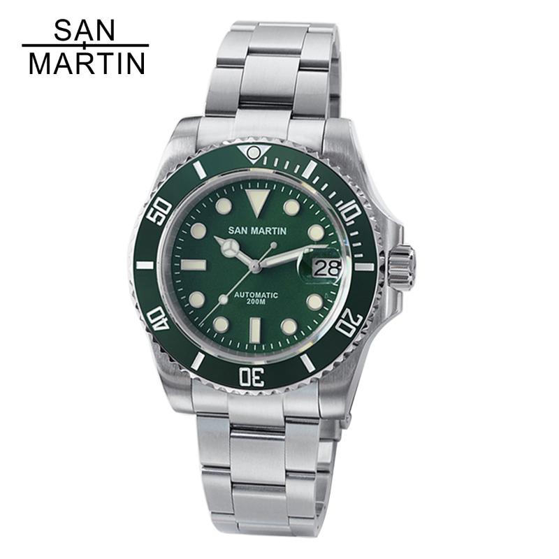 

San Martin SN017G V2 Water Ghost Men Automatic Mechanical Watches Sapphire Crystal 20Bar Luminous Date Luxury Wristwatch For Wristwatches, Green