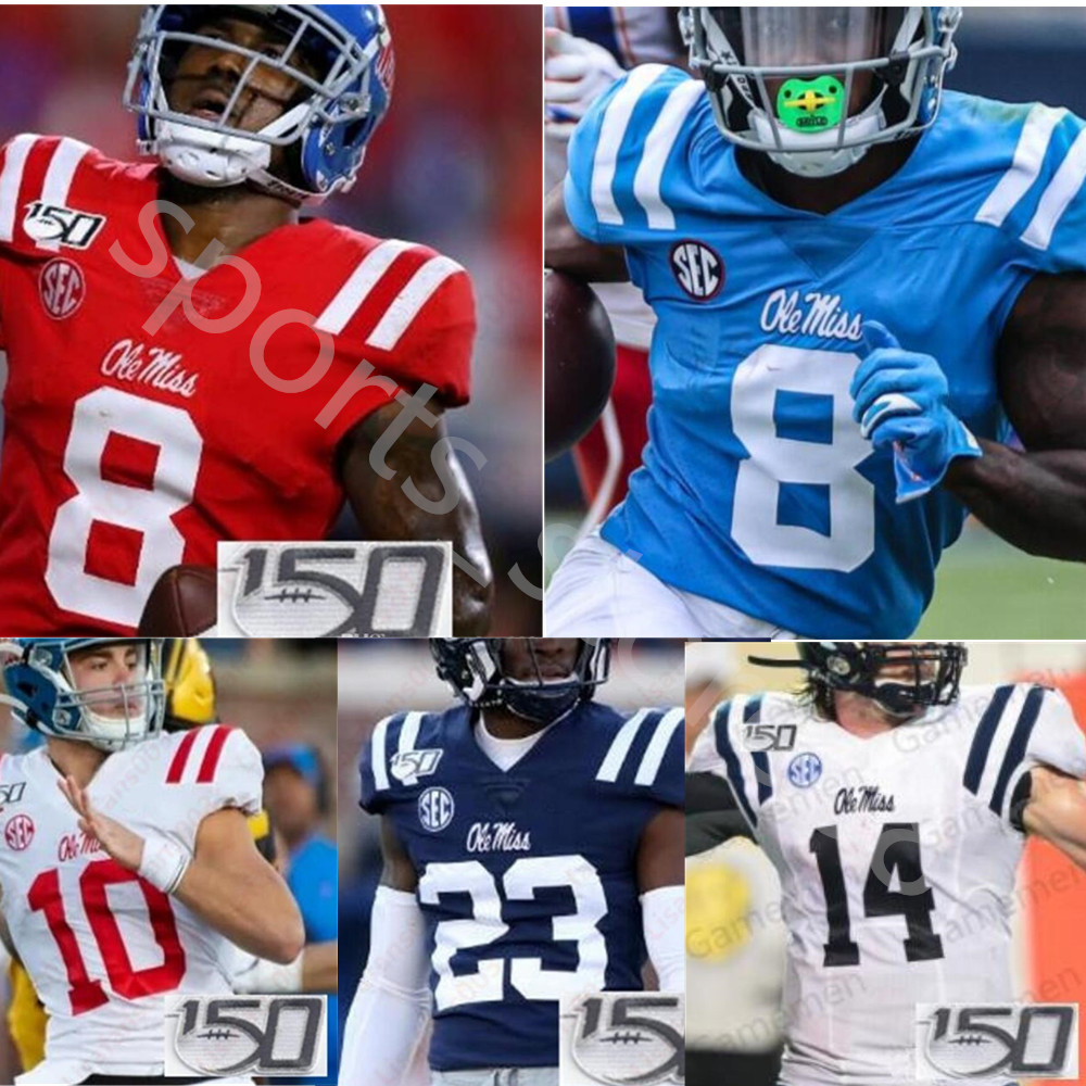 

Ole Miss Rebels Football Jersey Matt Corral Jerrion Ealy Elijah Moore Kenny Yeboah Dontario Drummond Keidron Smith John Rhys Plumlee Manning, Blue
