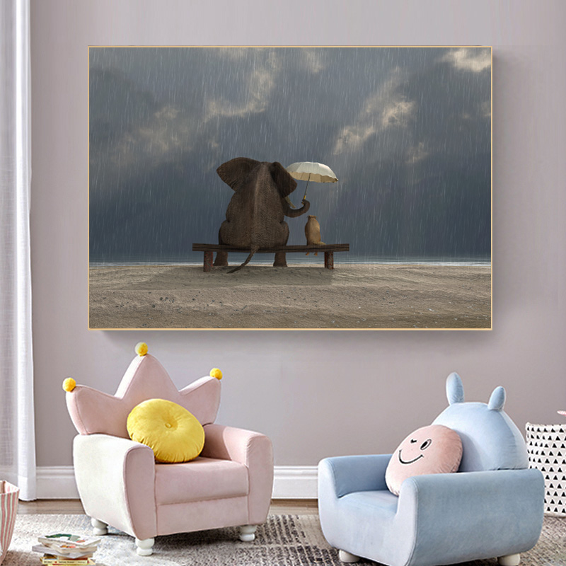 

Funny Animal Poster Wall Art Canvas Painting Cute Elephant Picture HD Print For Kids Room And Bedroom Decoration No Frame