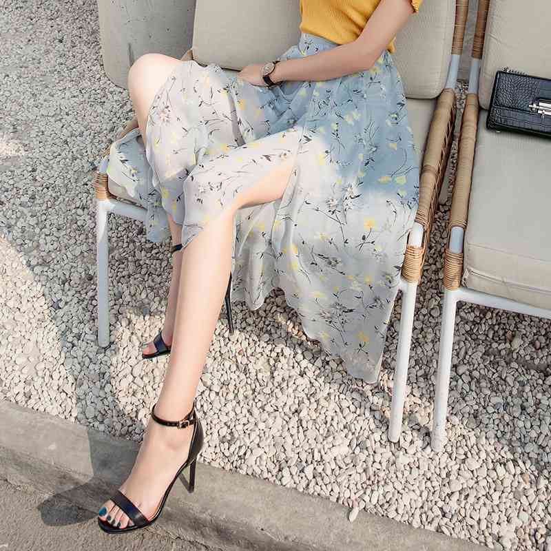 

Boho High Quality Korean Summer Wide Leg Pants Women Casual Loose Waist Women's Chiffon Floral Dress Trousers 210603