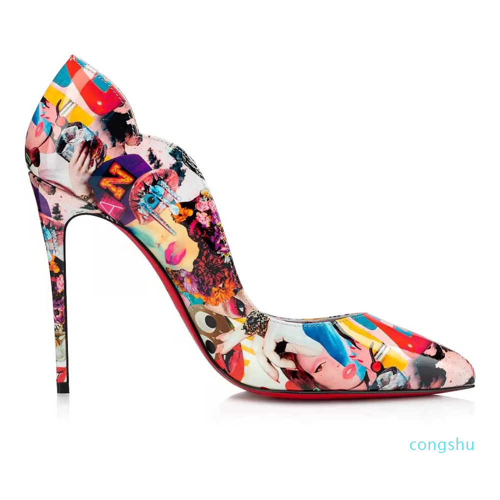 Fashion de luxe Lady Fond Red Fond Sandales Hot Chick 100 mm Femmes Élégantes Pompes Fête De Mariage Classic Mesdames Été Article pointu Toes888