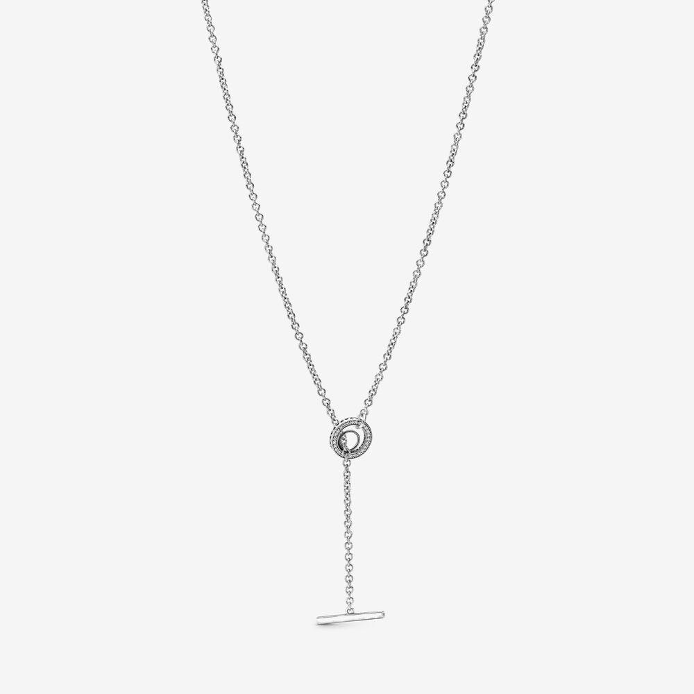 

100% 925 Sterling Silver Pave Circle Logo T-bar Heart Necklace Fashion Women Wedding Engagement Jewelry Accessories