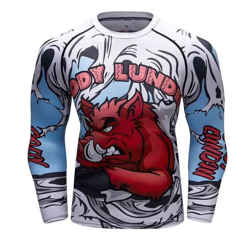 

Men Compression Shirts 3d Anime Red wild boar T-shirt Printed Sleeves Fitness Long Sleeves Tight Men BJJ MMA T Shirt Rash Guard 210409