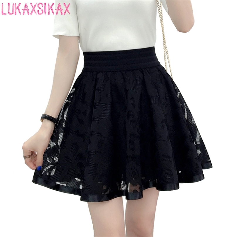 

Spring Summer Women Black Mini Skirt Korean Elastic High Waist Shorts Sweet Mesh Tulle Umbrella Falda Tul 210629, Solid black