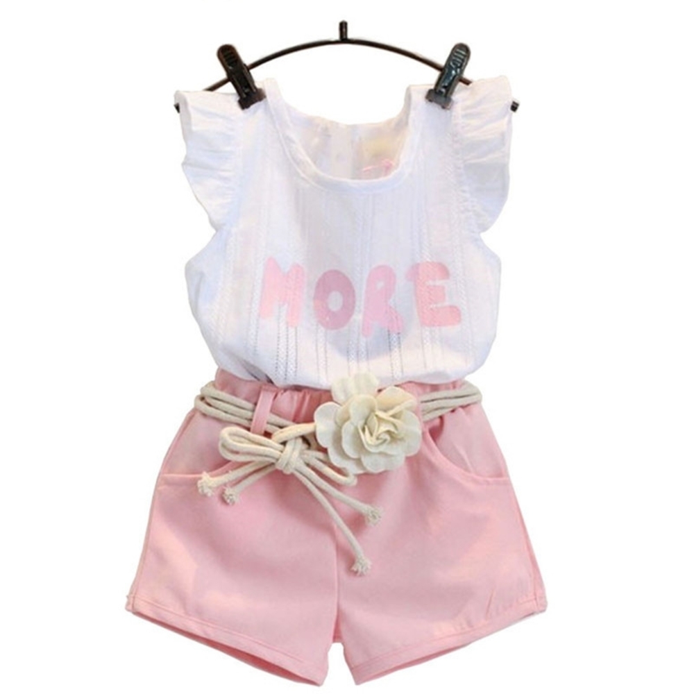 

Fashion Pink For Girl Clothing Suit With Flower Belt Children Clothes Retail Kids Baby Clothes K1, As picture