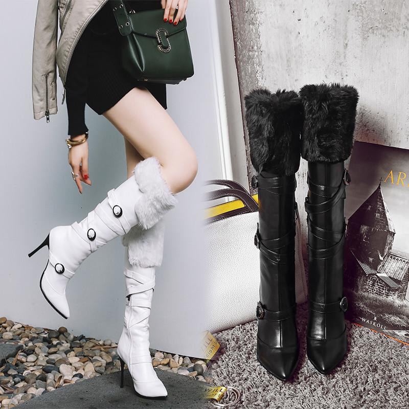 

Boots ESRFIYFE Fashion Women Knee High Pointed Toe Thin Heels Heel Autumn Winter PU Leather Ladies Shoes DEZB, Black