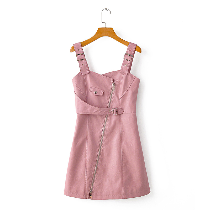 

New Faux PU Leather Mini Dresses Women With Belt Sleeveless Zippers Sexy Dress Female 2020 Autumn Winter Fashion Ladies, Black;gray