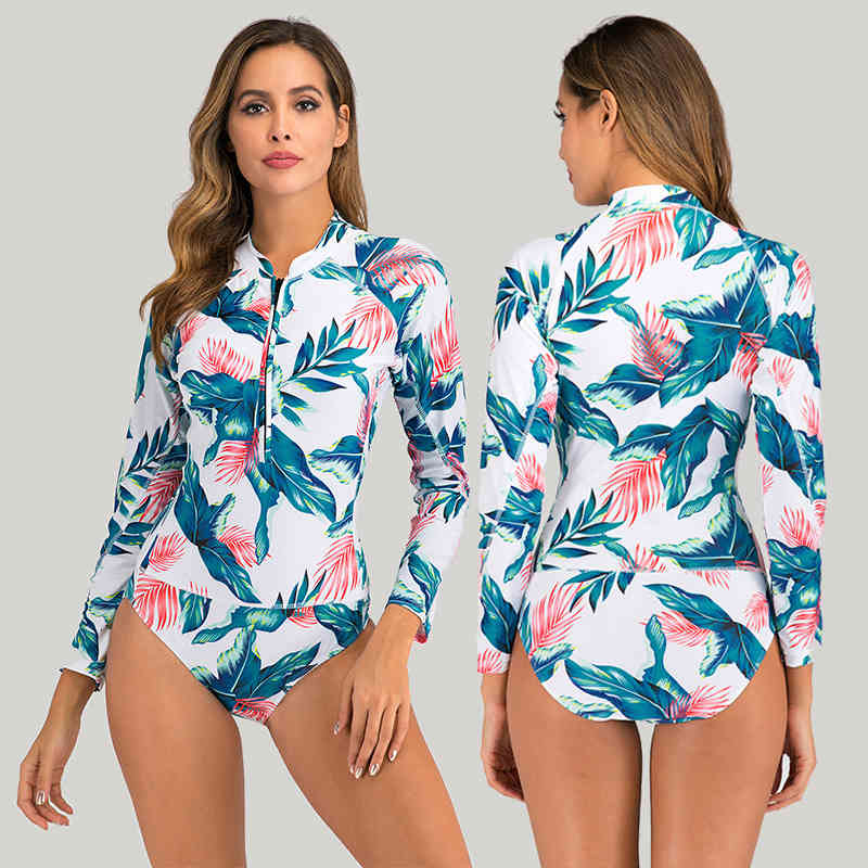 Surf 2021 Sexy Long Sleeve Diving Suit One Piece Women&#039;s Spring Slim Swimsuit Bikini 1749-image-678449076