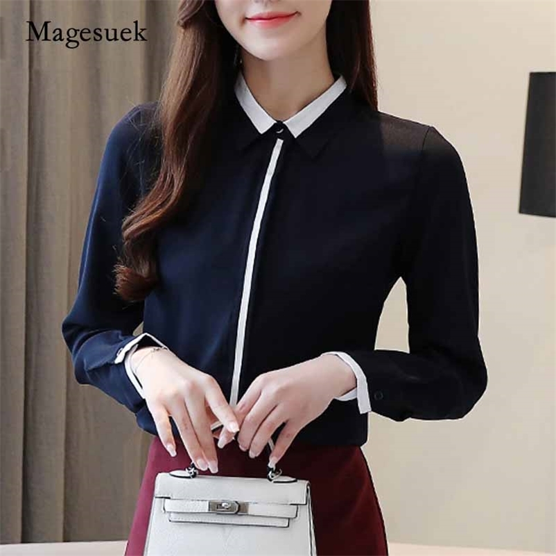 

Autumn Korean Plus Size Loose Long Sleeve Blouses Turn-down Collar Solid Shirts Women Fashion Tops Blusas 10602 210518, Navy