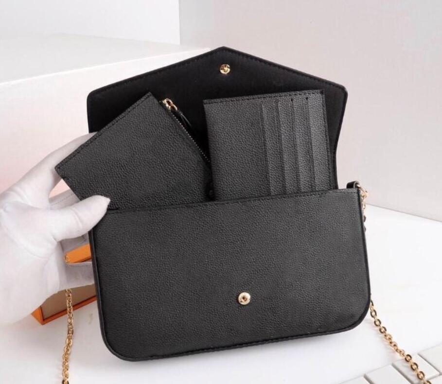 

High Quality Designers three-piece Bags Purse Woman Fashion Chain Shoulder Bag With Box DustBag, Black