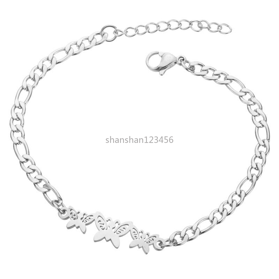 

Butterfly heart Charm Bracelet Stainless Steel Moon Heartbeat Elephant Bracelets for Women Girl Fashion Jewelry Gold Chains will and sandy, Golden;silver