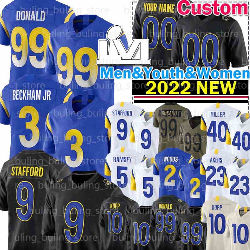 

9 Matthew Stafford 10 Cooper Kupp Football Jersey 3 Odell Beckham Jr Von Miller Los AngelesRamsAaron Donald Cam Akers Robert Woods Jalen Ramsey Van Jefferson, Custom new men jersey(g y)